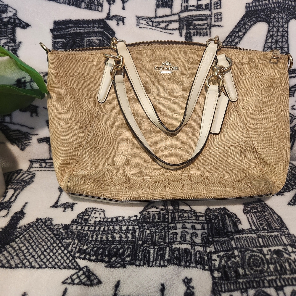 Coach Canvas Monogram & White Leather Purse
